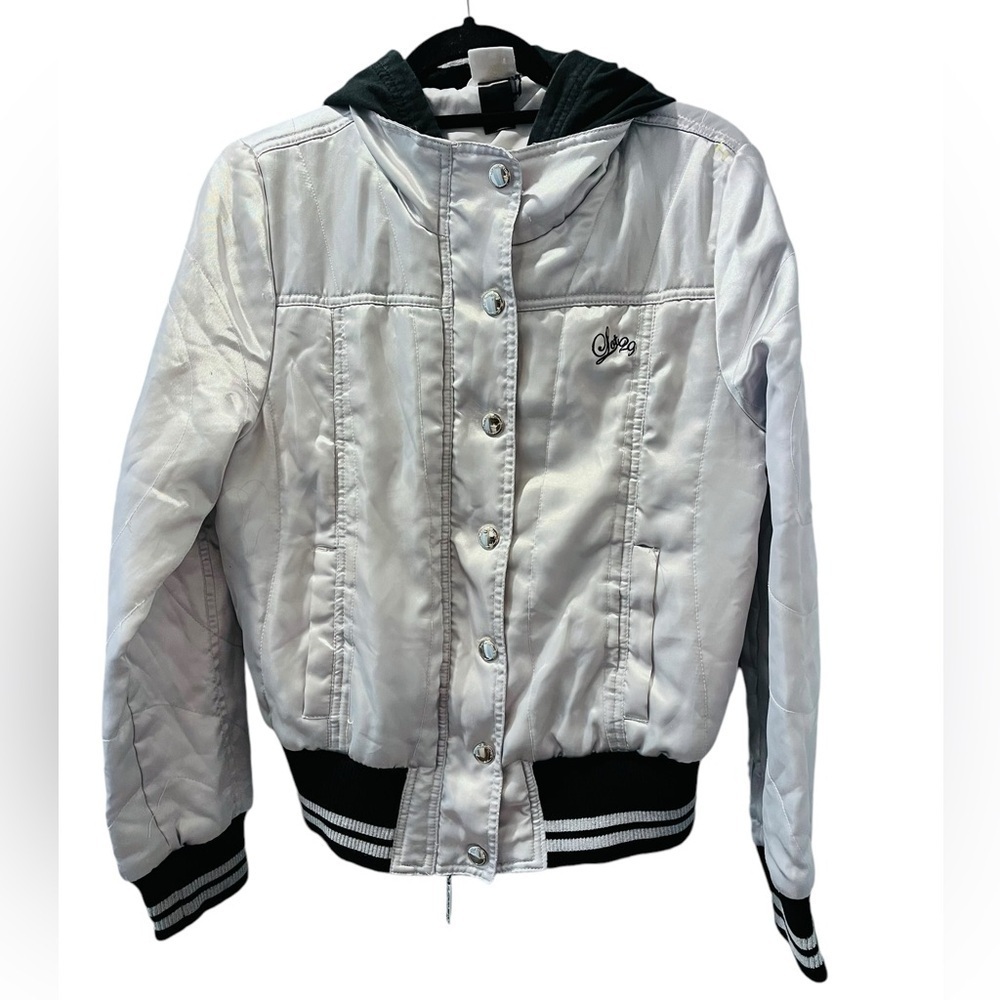 Lot 29 Vintage Silver Embroidered Bomber Hooded Jacket Unisex Size Medium Casual